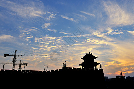 西安城市剪影自然风光背景