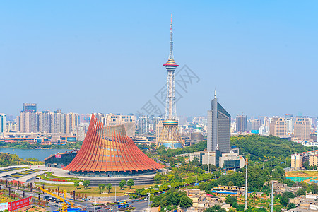 湖南凤凰湖南株洲地标建筑东方神龙塔背景