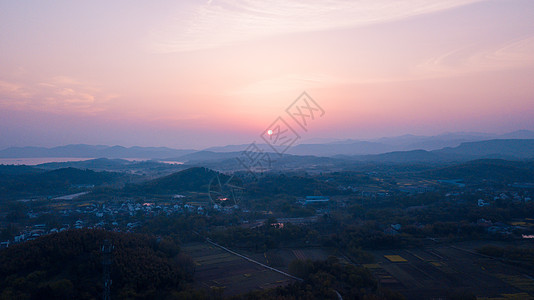 田野风光江苏溧阳航拍广角日出背景