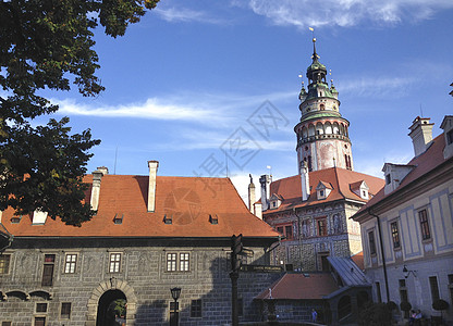 塔和尖顶克鲁姆洛夫城堡背景