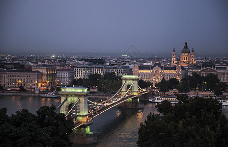 浪漫欧洲俯瞰布达佩斯链子桥夜景背景