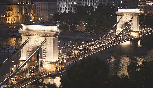 汽车厂商俯瞰布达佩斯链子桥夜景背景
