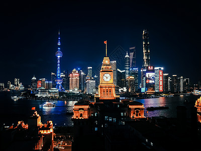 航拍夜景上海夜景航拍背景