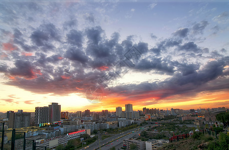 城市风光建筑基础设施日出日落火烧云图片