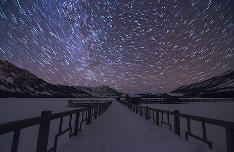星空星轨夜雪风景高清图片