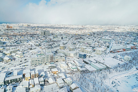 日本航拍航拍北海道函馆雪景背景