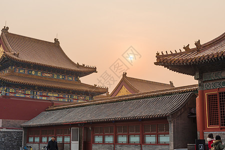 北京建筑群北京故宫紫禁城夕阳背景