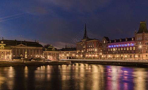 夜空下的城市斯德哥尔摩老城夜景背景