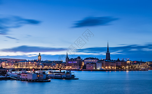 瑞典建筑斯德哥尔摩老城夜景背景