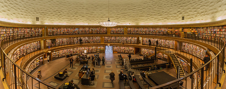瑞典斯德哥尔摩城市图书馆全景图高清图片