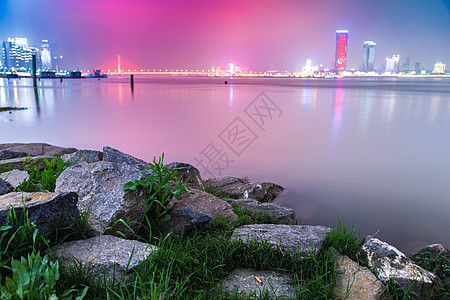 南昌红谷滩cbd夜景建筑群高清图片素材