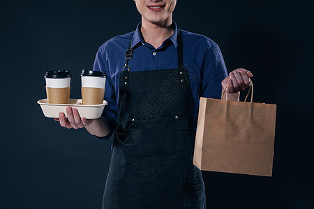 服务展示咖啡师外卖打包背景