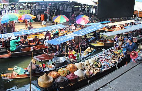 泰国景点泰国曼谷水上市场背景