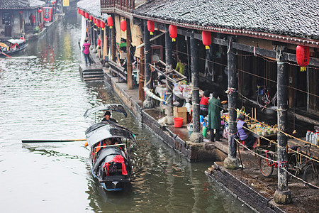 绍兴安昌古镇乌篷船景点高清图片素材