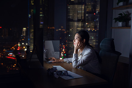 商务电脑素材职场女性加班背景