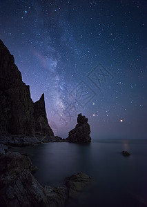 天空中飞鸟海星空银河背景