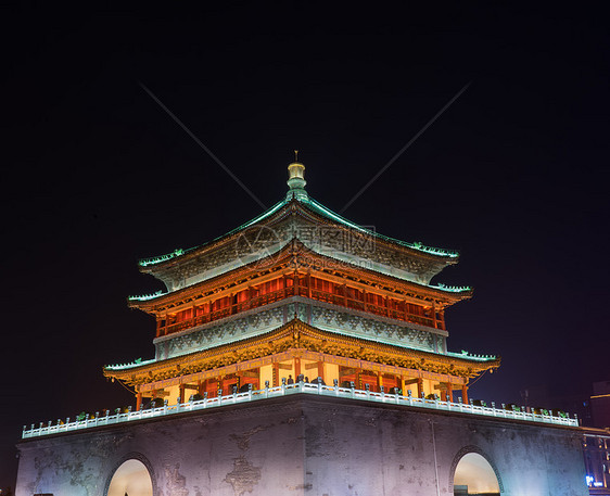 西安钟楼建筑夜景图片