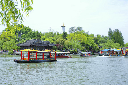 扬州风景扬州瘦西湖游船背景