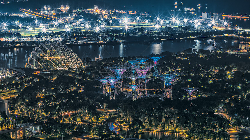 新加坡滨海湾公园夜景图片