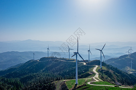 山顶风力发电厂风车高清图片素材