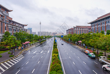 厦门集美新城嘉庚艺术中心阴天道路背景图片