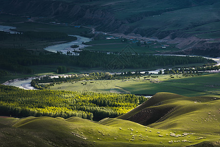 新疆天山牧场草原草场牧区牧业线条素材背景图片