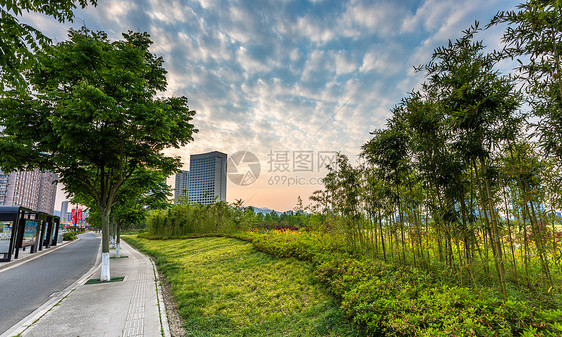 宁波宁海日落城市建筑风光图片