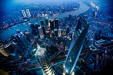 鸟瞰上海上海鸟瞰夜景背景