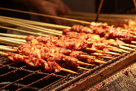 美食街撸串烤肉美食高清图片