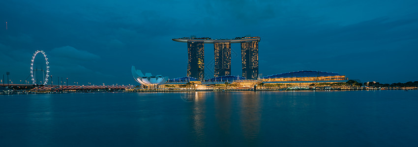 俯视城市夜景新加坡金沙湾夜景全景背景