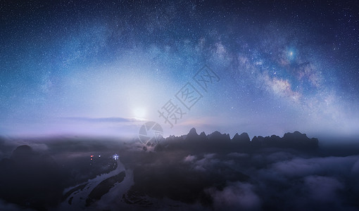 桂林山水星空月出图片