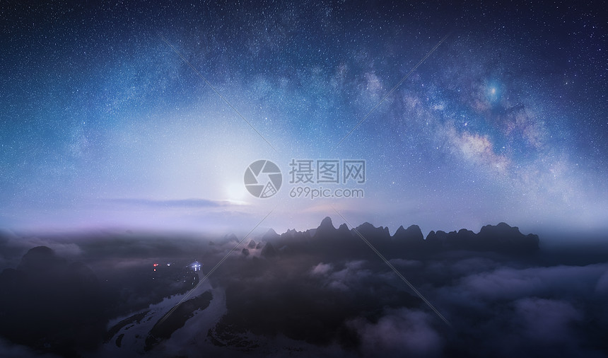 桂林山水星空月出图片