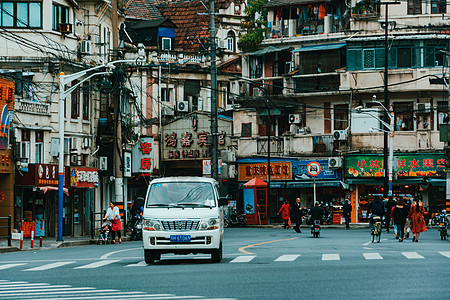 城市街角花店上海街景背景