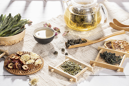 锡兰红茶茶叶与茶具背景