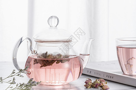 玫瑰花茶与茶壶图片
