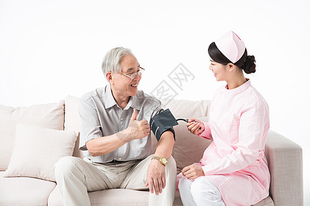 为老人捶背护士为老人测量血压背景