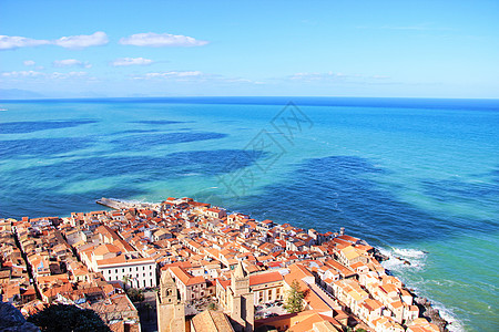 海景城市意大利西西里岛切法卢风景背景