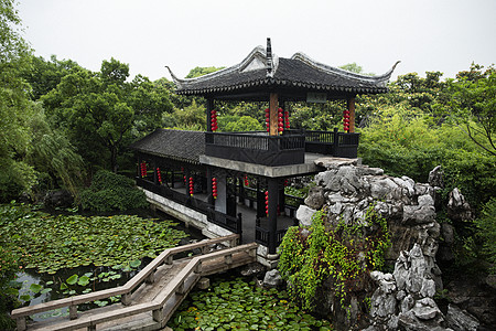 中式荷花中式建筑亭子背景