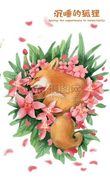 沉睡花丛的狐狸图片