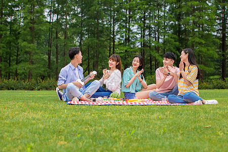 青年朋友聚会野餐图片