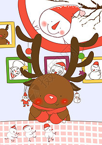 麋鹿与雪人的冬季故事卡通图片