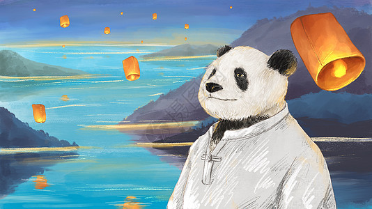 望灯的熊猫背景图片