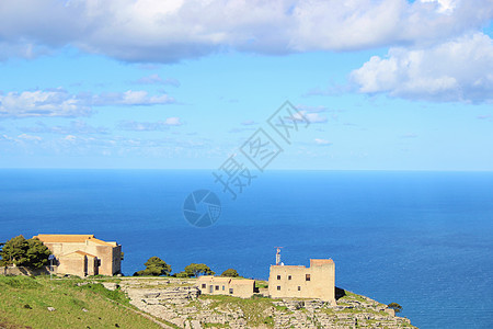 意大利景色西西里岛中世纪小镇埃里塞海景背景