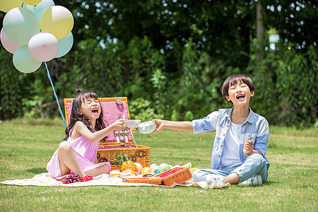 农场,栅栏小朋友草地野餐背景