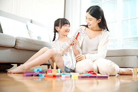 搭积木女孩可爱母女搭积木背景