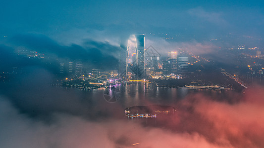 云中的苏州金鸡湖夜景5A高清图片素材