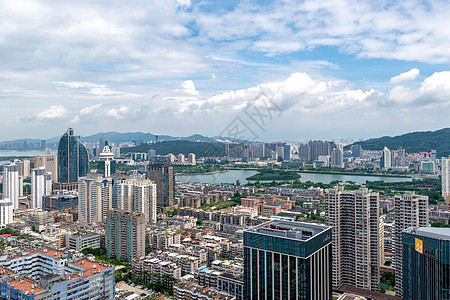 城市蓝天厦门筼筜湖畔的建筑背景