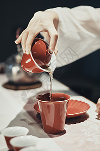 古风室内倒茶女茶艺师背景