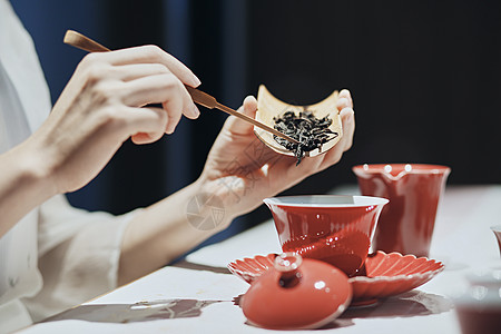 女茶艺师倒茶叶图片