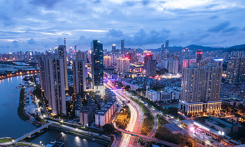 海边城市夜景广东省深圳市罗湖区城市夜景背景